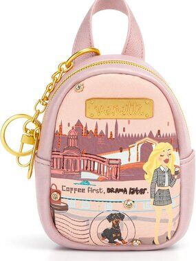 Cityscape Illustration Coin Pouch Keychain | Cute Change Purse for Coins